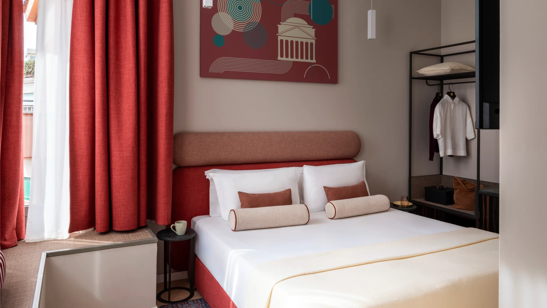 Double room with red decor and open wardrobe - Parioli Cube Hotel, BZAR hotels in Rome
